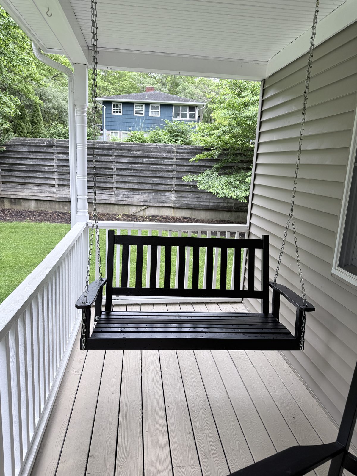 Finished porch swing and mailbox installation