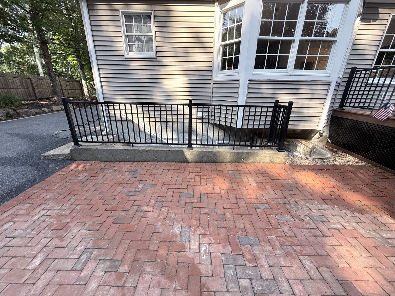 Finished black metal exterior railing